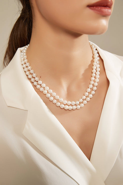 White Freshwater Double Strand Pearl Necklace, 7.5-8.0mm - House Of Pearls